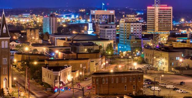 Downtown Macon, GA at night.