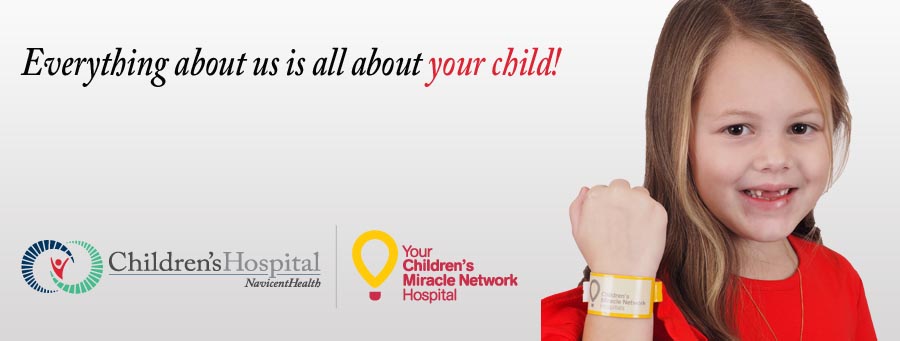 Young girl with a hospital ID bracelet smiling. Message on the image reads, 
