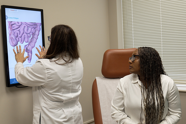 A patient receives a colorectal screening