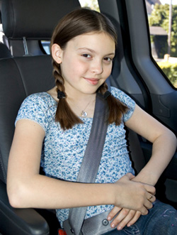 Child in her seat belt in a car