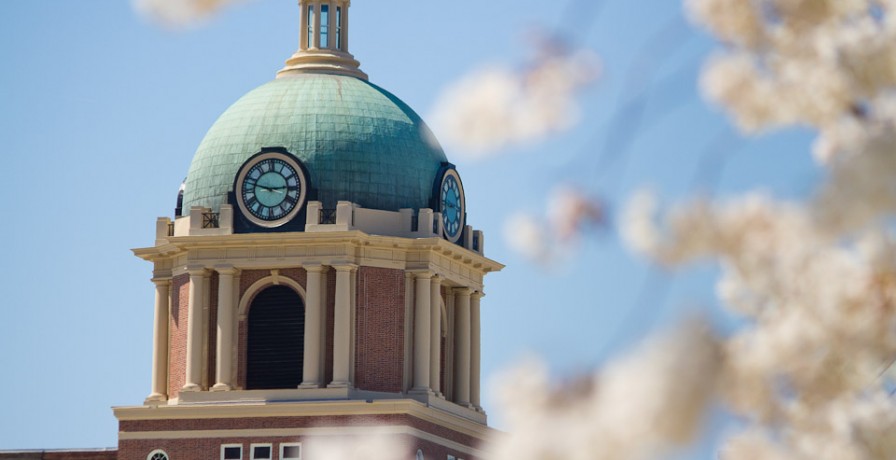 Macon Courthouse framed by cherry blossoms